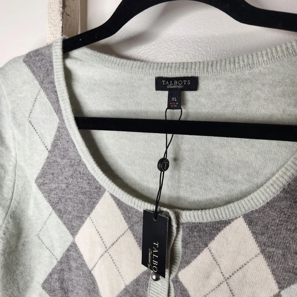 Talbots XL NWT Lambswool Angora Rabbit Hair blend argyle cardigan sweater - Picture 5 of 8